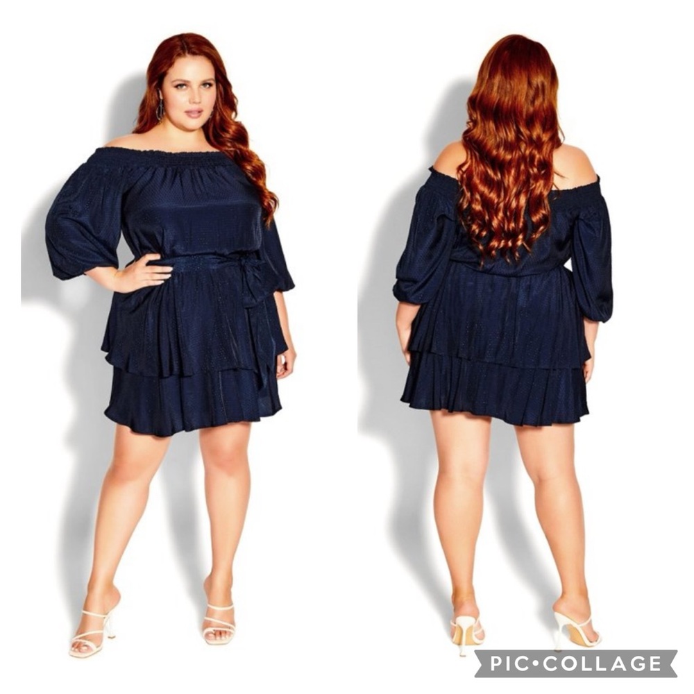 NWT City Chic Navy Off Shoulder Cute Frill Dress